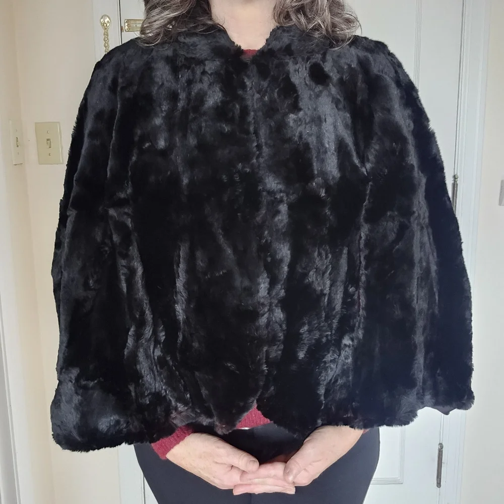 Vintage Sheared Fur Black Cape OS